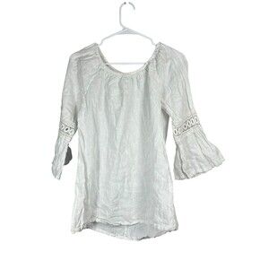Lungo L'arno Blouse Women Large White‎ Bell Sleeve Boho Linen Minimalist Cottage